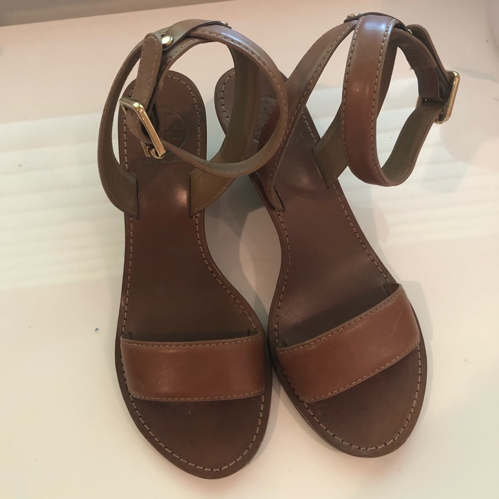 Tory Burch brown sandal wedge heels